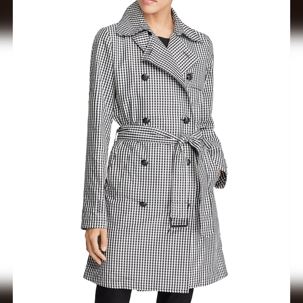 NWT Lauren Ralph Lauren Gingham Twill Trench Coat with defect sz 14 - Picture 1 of 5